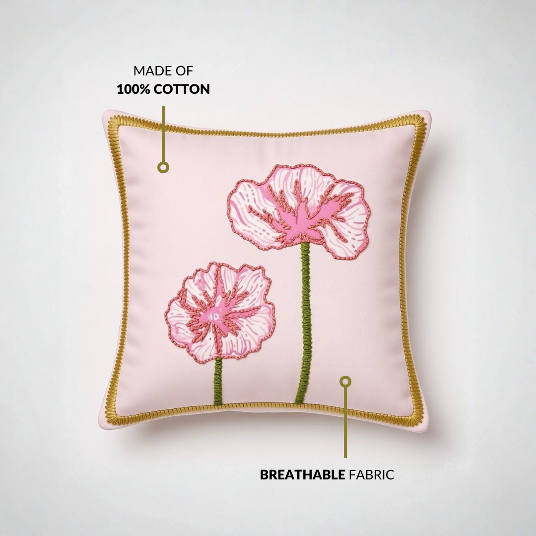 Tale of Two Blooms Embroidered Cushion Cover 40x40cm Nestasia