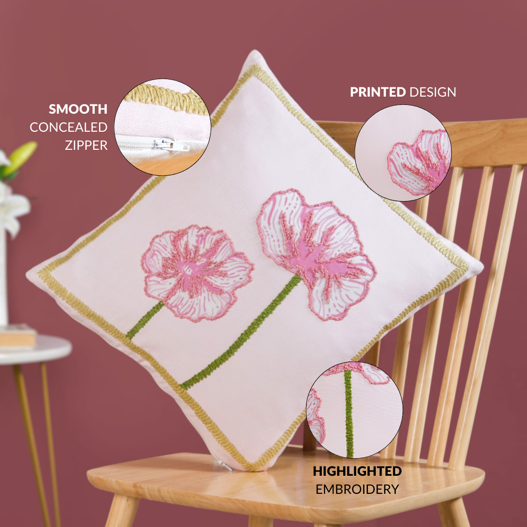 Tale of Two Blooms Embroidered Cushion Cover 40x40cm Nestasia