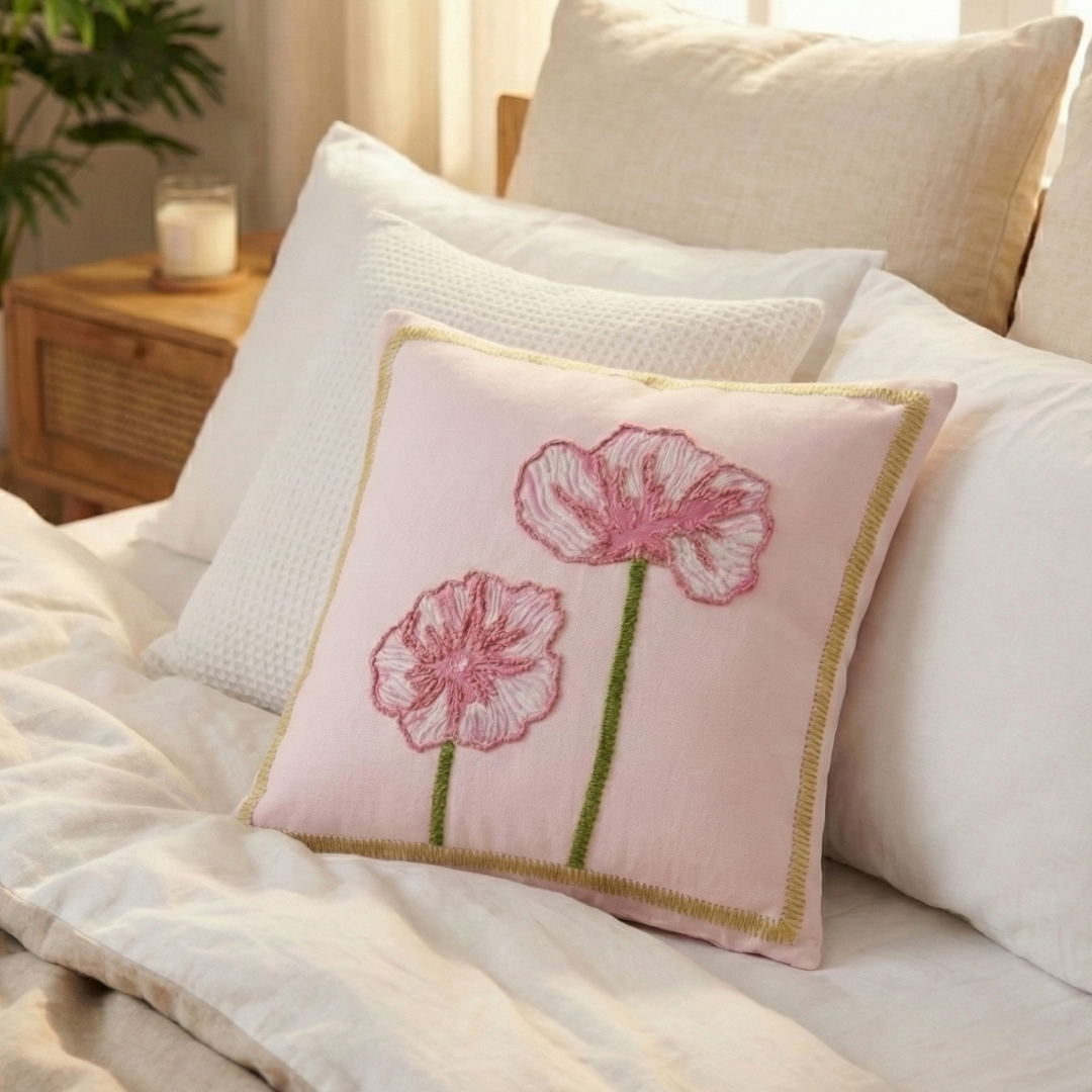 Tale of Two Blooms Embroidered Cushion Cover 40x40cm Nestasia