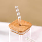 Tall Square Glass Sipper Set Of 4 With Glass Straw 400ml Nestasia