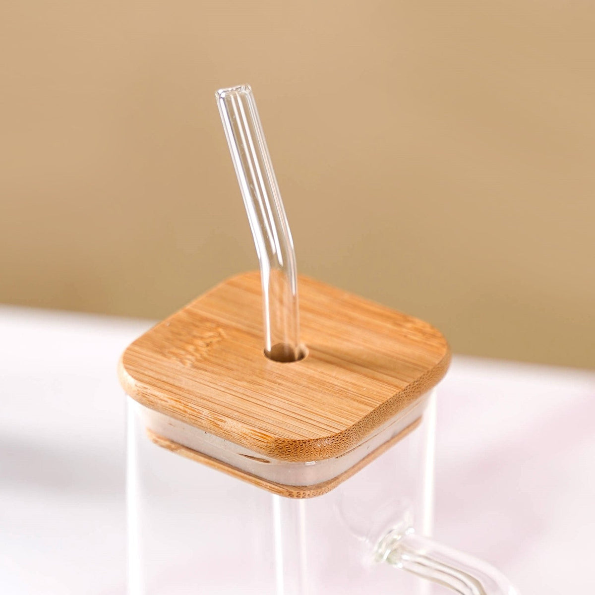 Tall Square Glass Sipper Set Of 4 With Glass Straw 400ml Nestasia