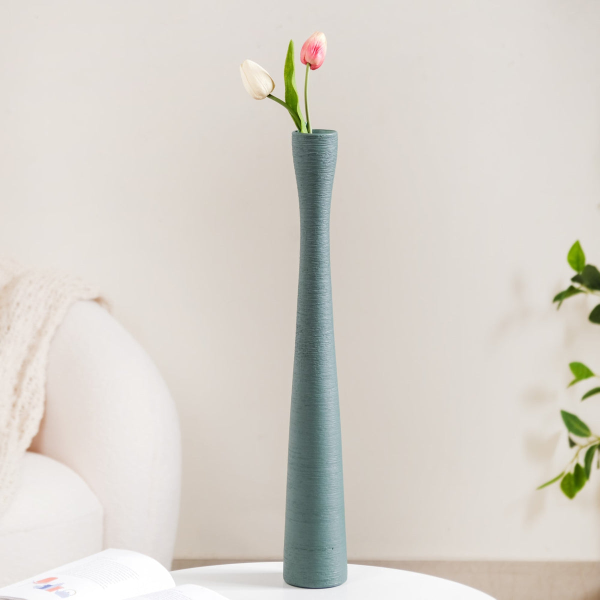 Brush Texture Ceramic Tall Thin Vase Nestasia