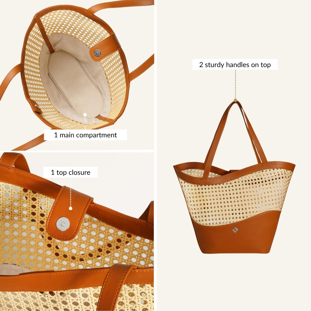 Tan Rattan Weave Beach Bag Nestasia
