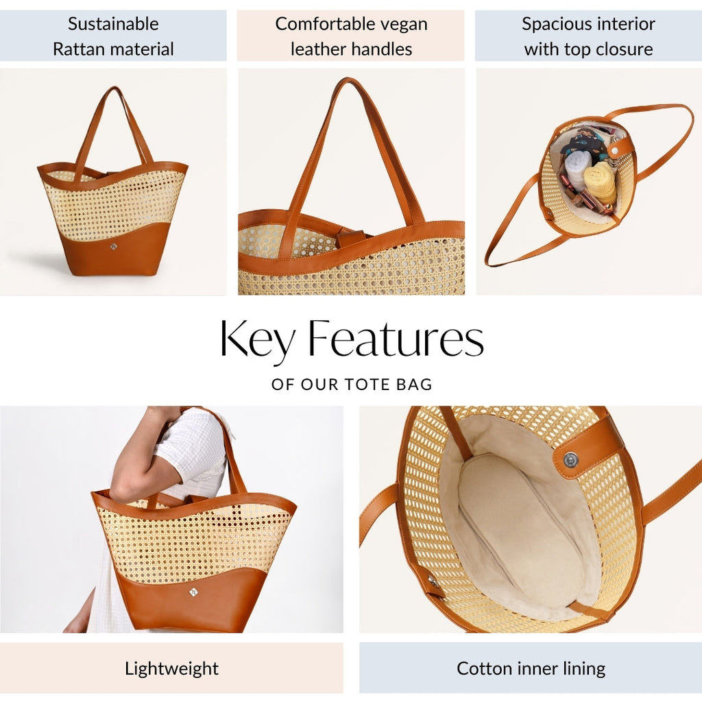 Tan Rattan Weave Beach Bag Nestasia