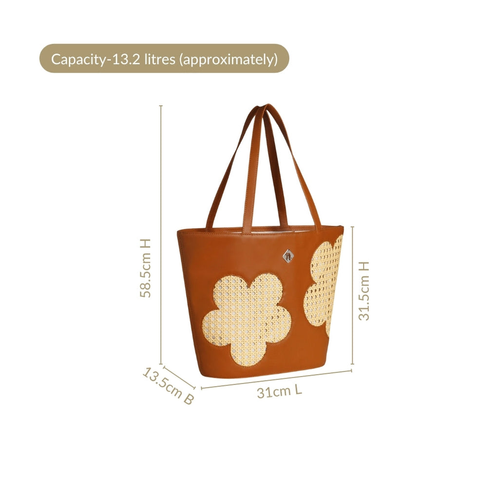 Tan Rattan Tote Bag With Back Pocket Nestasia