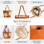 Tan Rattan Tote Bag With Back Pocket Nestasia