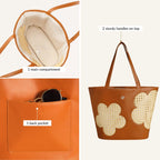 Tan Rattan Tote Bag With Back Pocket Nestasia