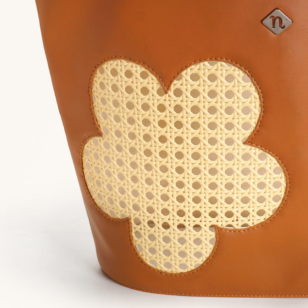 Tan Rattan Tote Bag With Back Pocket Nestasia