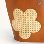 Tan Rattan Tote Bag With Back Pocket Nestasia