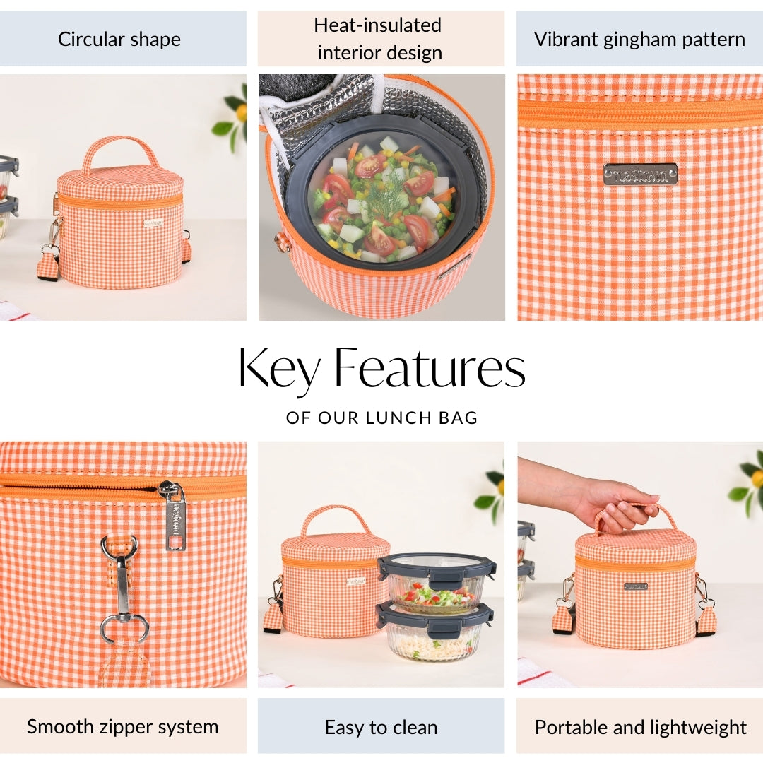 Tangerine Gingham Insulated Lunch Bag Nestasia