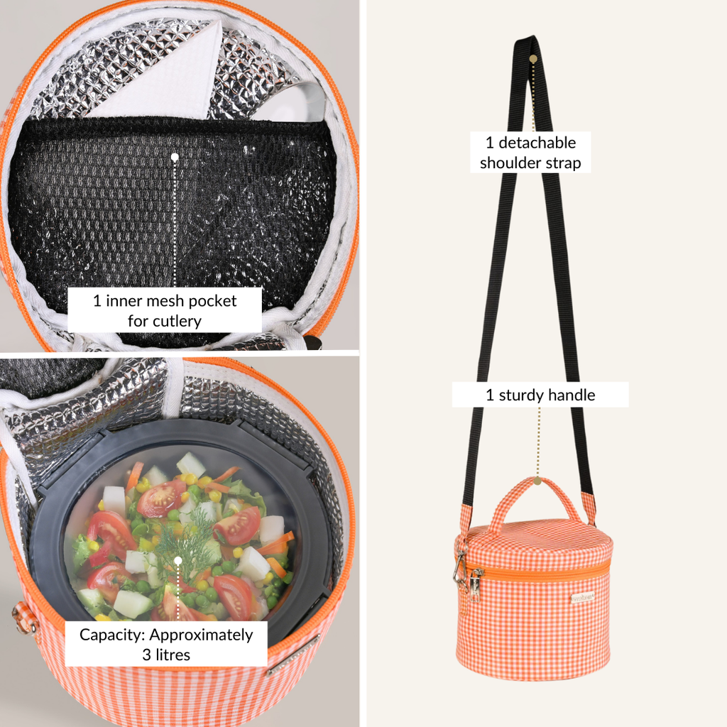 Tangerine Gingham Insulated Lunch Bag Nestasia