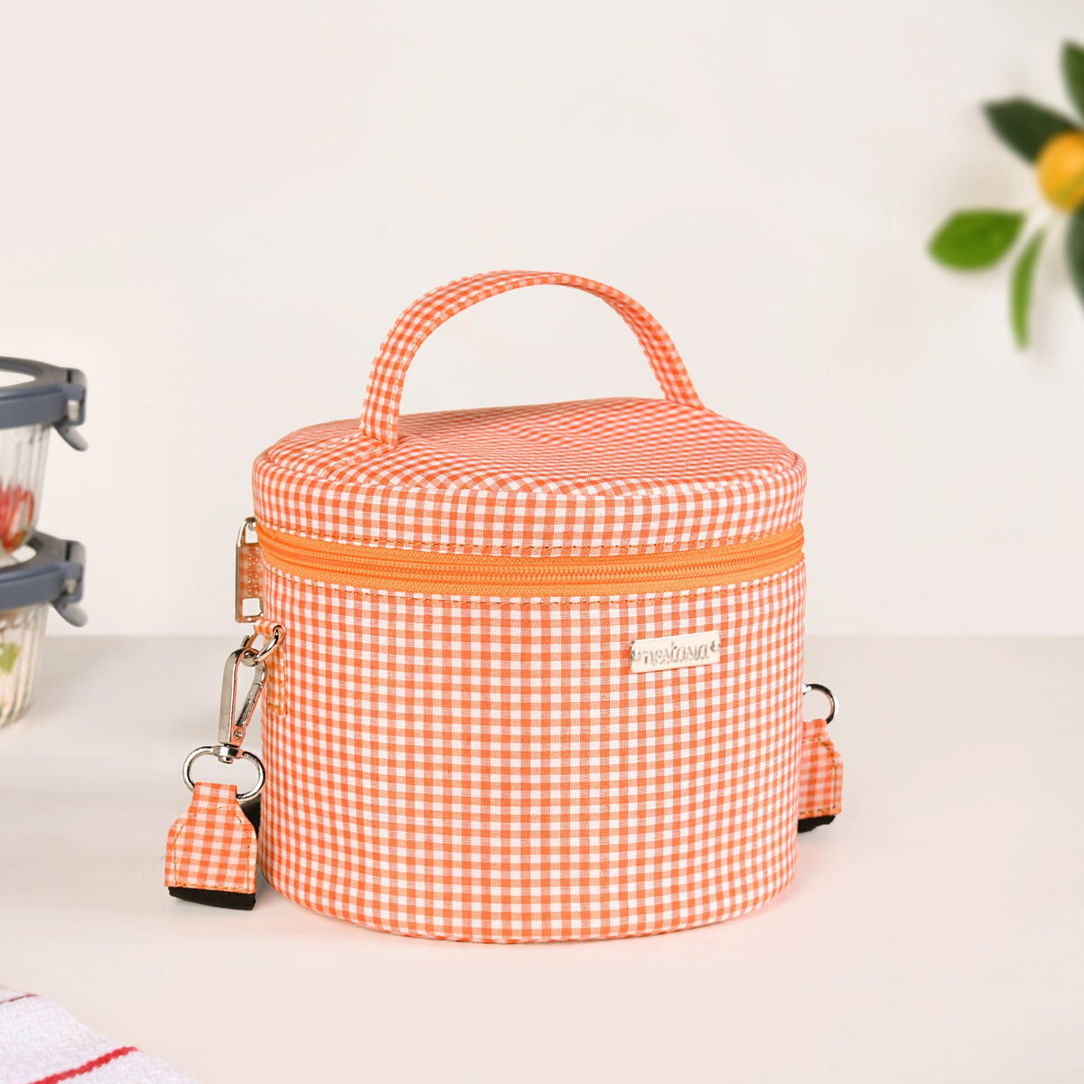 Tangerine Gingham Insulated Lunch Bag Nestasia
