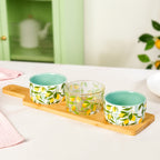 Amalfi Lemon Bowls With Bamboo Tray Set Of 4 Nestasia
