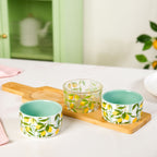 Amalfi Lemon Bowls With Bamboo Tray Set Of 4 Nestasia