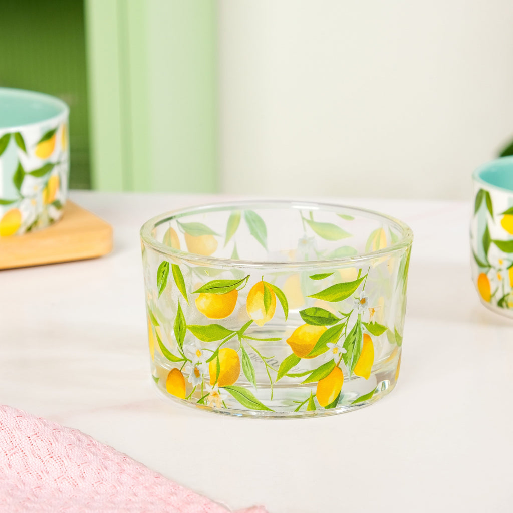 Amalfi Lemon Bowls With Bamboo Tray Set Of 4 Nestasia