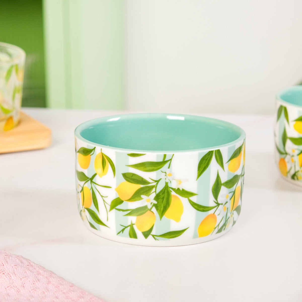 Amalfi Lemon Bowls With Bamboo Tray Set Of 4 Nestasia