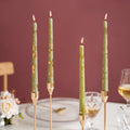 Taper Candles Sage Green With Gold Leaf Design Set Of 8 Nestasia