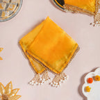 Tasselled Organza Thali Cover Yellow Set Of 2 Nestasia