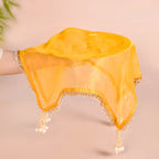 Tasselled Organza Thali Cover Yellow Set Of 2 Nestasia