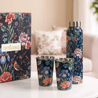 Floral Printed Stainless Steel Bottle And Tumbler Gift Set Of 3 Nestasia