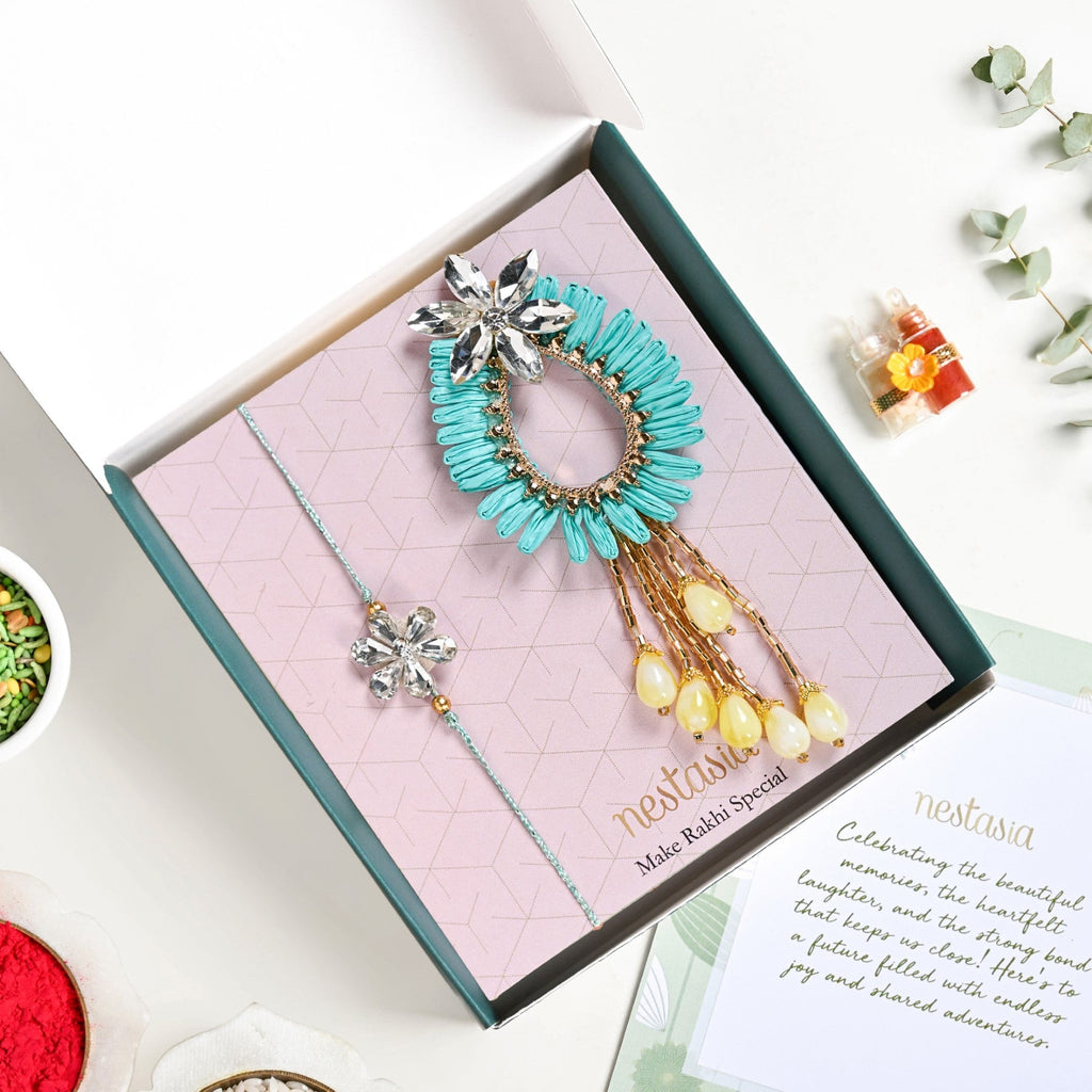 Turquoise Blossom Rakhi Lumba Gift Set Nestasia