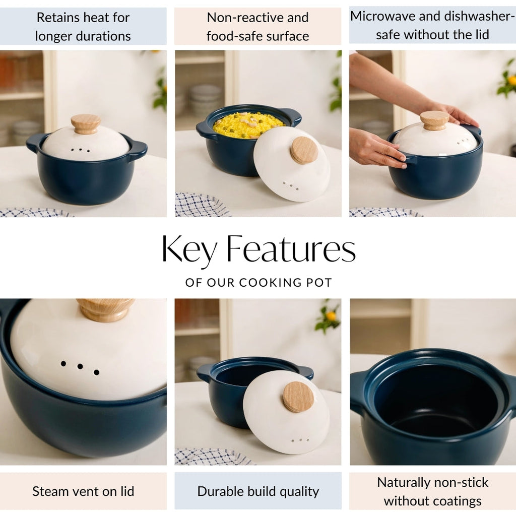 Cera Ceramic Cooking Pot With Lid Teal 2400ml Nestasia