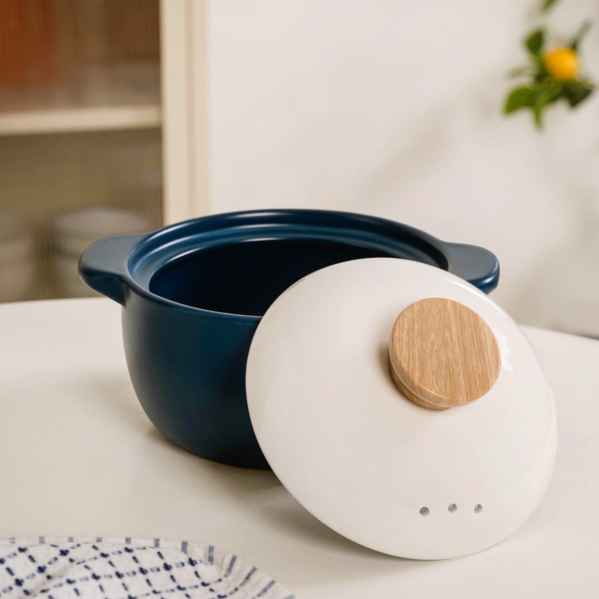 Cera Ceramic Cooking Pot With Lid Teal 2400ml Nestasia