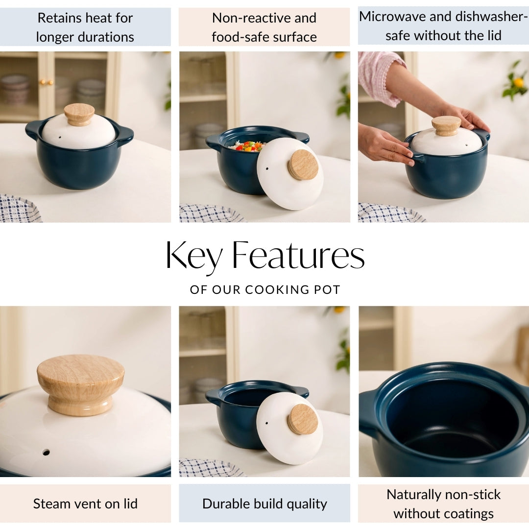 Cera Cooking Pot With Lid Teal 1800ml Nestasia