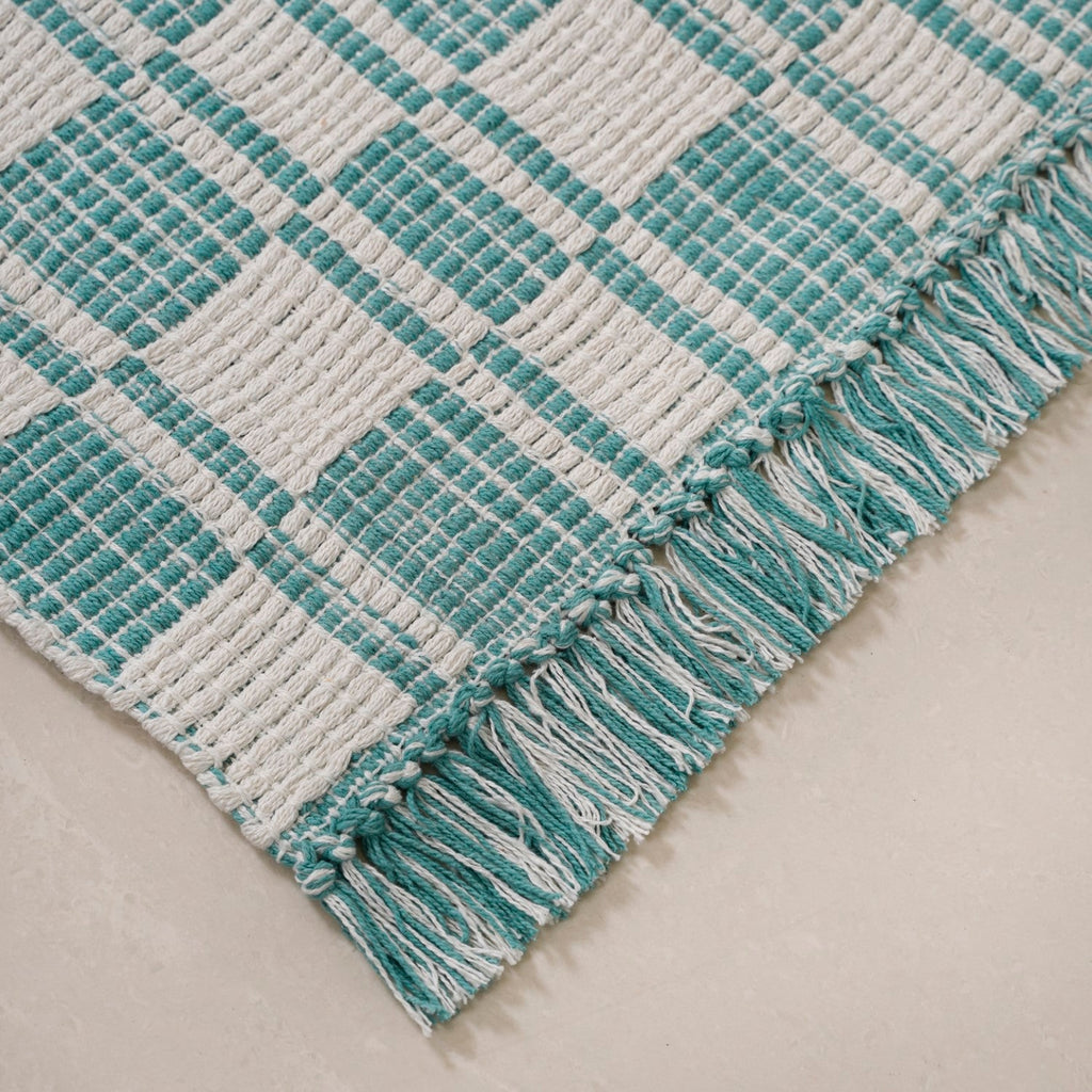 Teal Tide Fringe Cotton Floor Runner 130x50cm Nestasia