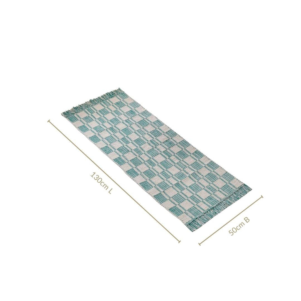 Teal Tide Fringe Cotton Floor Runner 130x50cm Nestasia