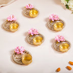 Natural Jute Tealight Holder Set Of 6 Pink Nestasia