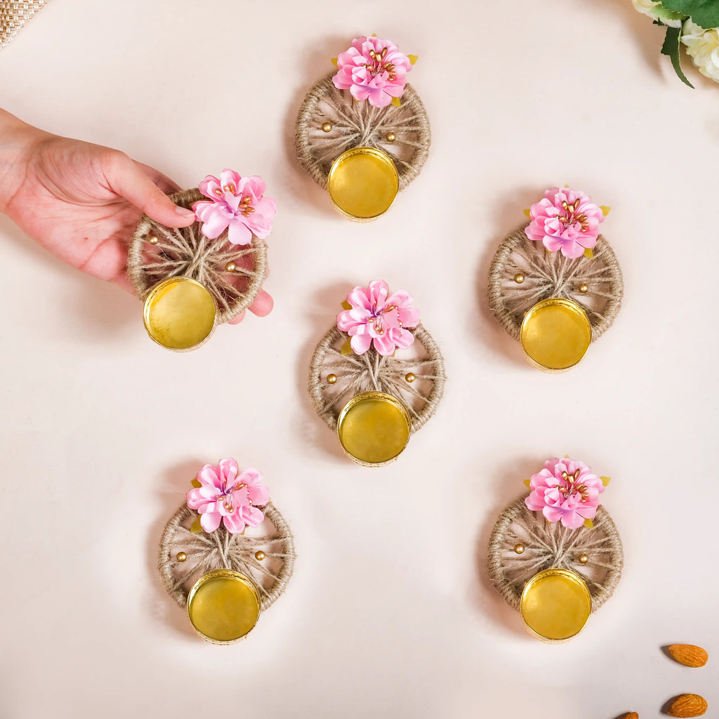 Natural Jute Tealight Holder Set Of 6 Pink Nestasia