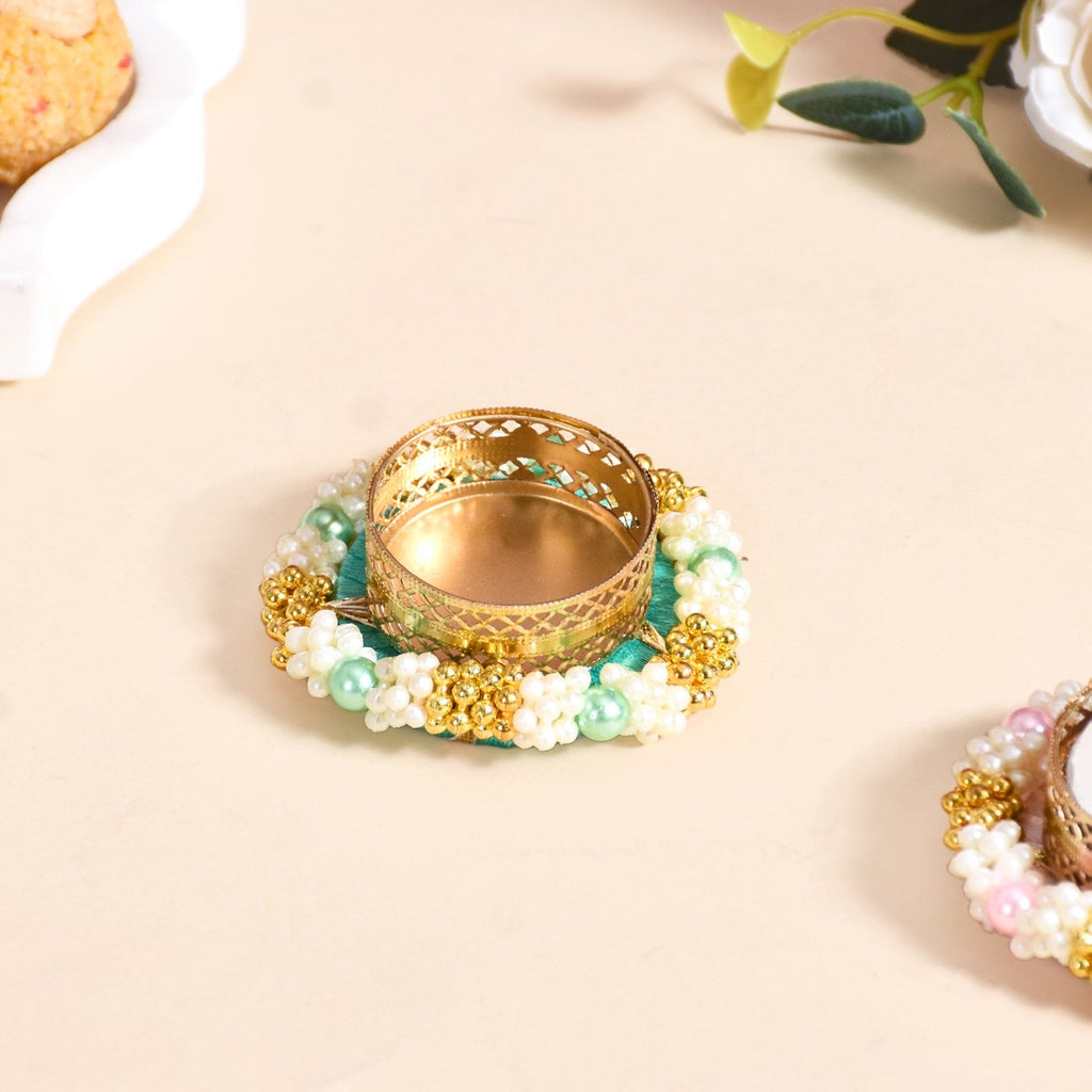 Set Of 6 Beaded Festive Tea Light Holders Nestasia