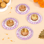 Set Of 4 Lavender Tealight Holders With Mirror Embellishment Nestasia