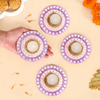 Set Of 4 Lavender Tealight Holders With Mirror Embellishment Nestasia