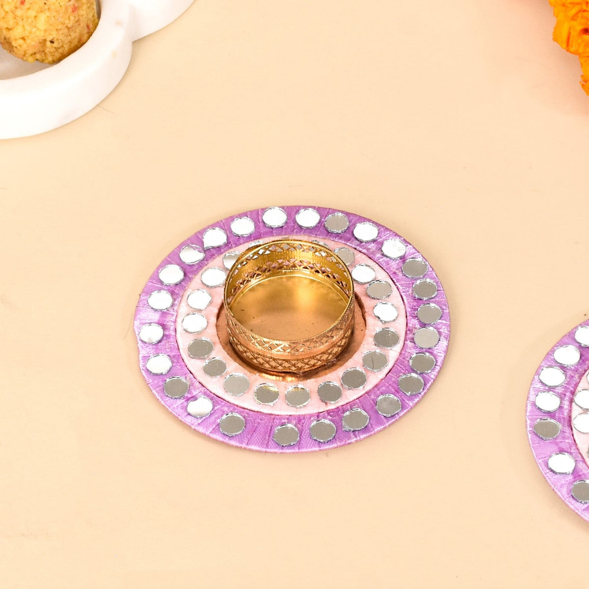 Set Of 4 Lavender Tealight Holders With Mirror Embellishment Nestasia