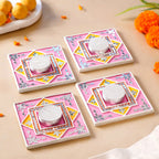 Handcrafted Mirror Work Lippan Art Tealight Candle Holder Set Of 4 Nestasia