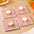 Handcrafted Mirror Work Lippan Art Tealight Candle Holder Set Of 4 Nestasia