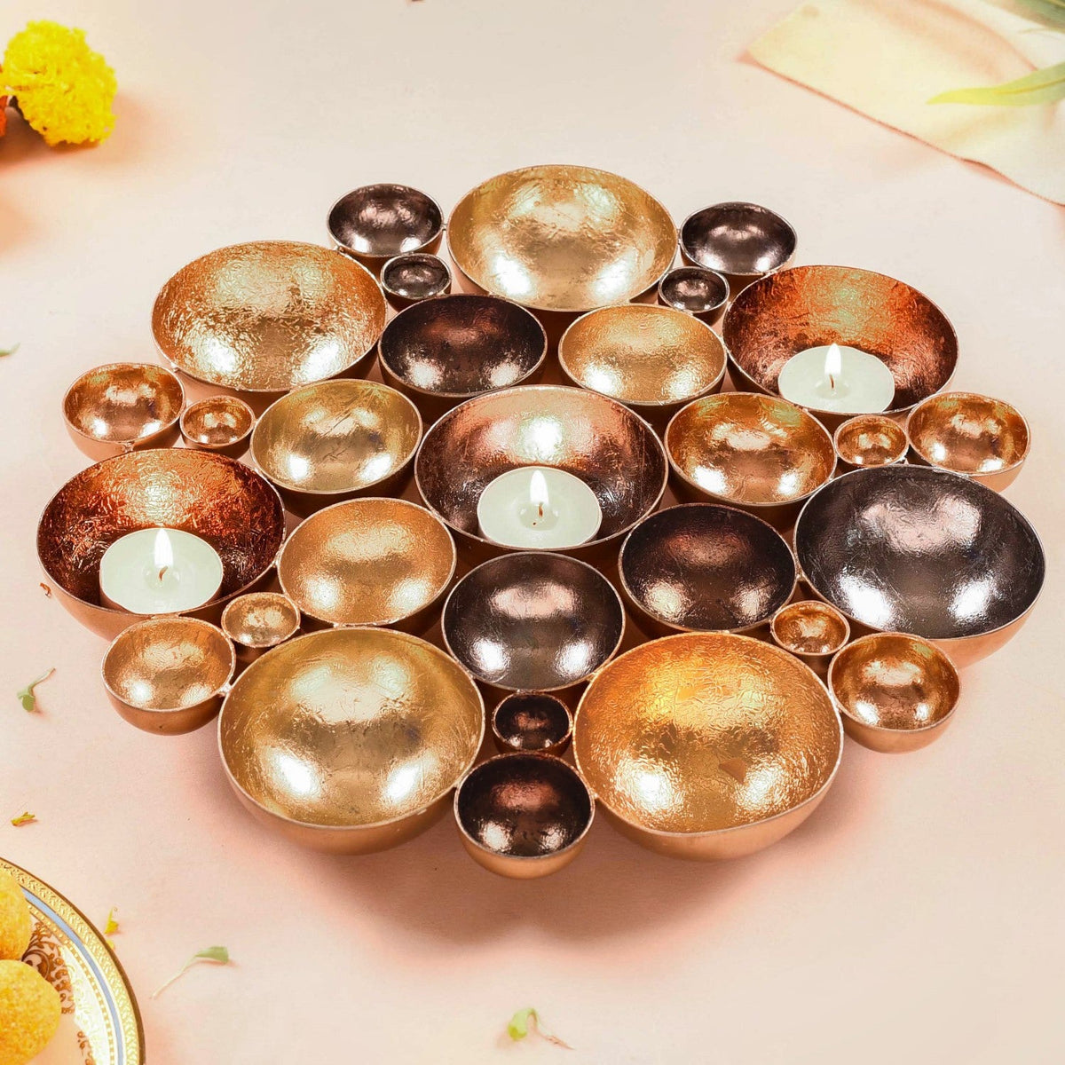 Table Top Decorative Tea Light Holder Gold Nestasia
