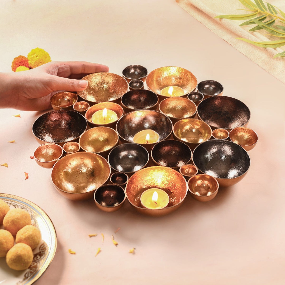 Table Top Decorative Tea Light Holder Gold Nestasia