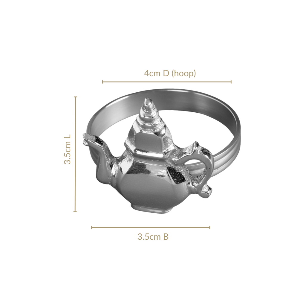 Teapot Pure Brass Napkin Ring Set Of 6 Silver Nestasia
