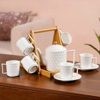 Teardrop Textured Ceramic Tea Set For 6 With Stand Nestasia