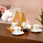 Teardrop Textured Ceramic Tea Set For 6 With Stand Nestasia