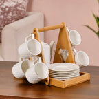 Teardrop Textured Ceramic Tea Set For 6 With Stand Nestasia