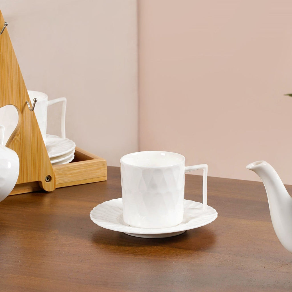 Teardrop Textured Ceramic Tea Set For 6 With Stand Nestasia