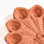 Peacock Feather Engraved Terracotta Diyas Set Of 24 Nestasia