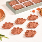 Peacock Feather Engraved Terracotta Diyas Set Of 24 Nestasia