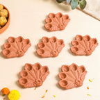 Peacock Feather Engraved Terracotta Diyas Set Of 24 Nestasia