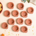 Sunflower Motif Pure Terracotta Clay Diyas Set Of 48 Nestasia