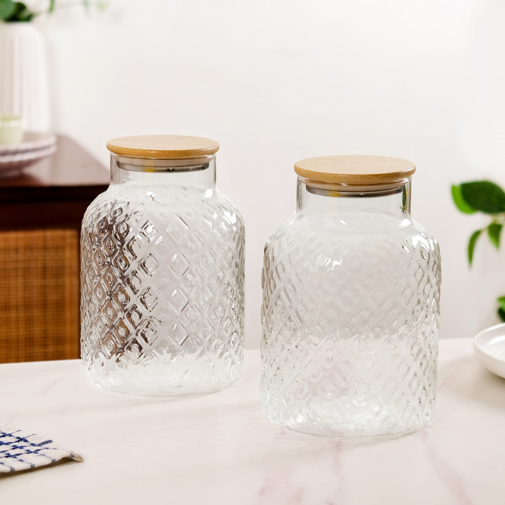 Borosilicate Textured Airtight Jar Set Of 2 1900ml Nestasia